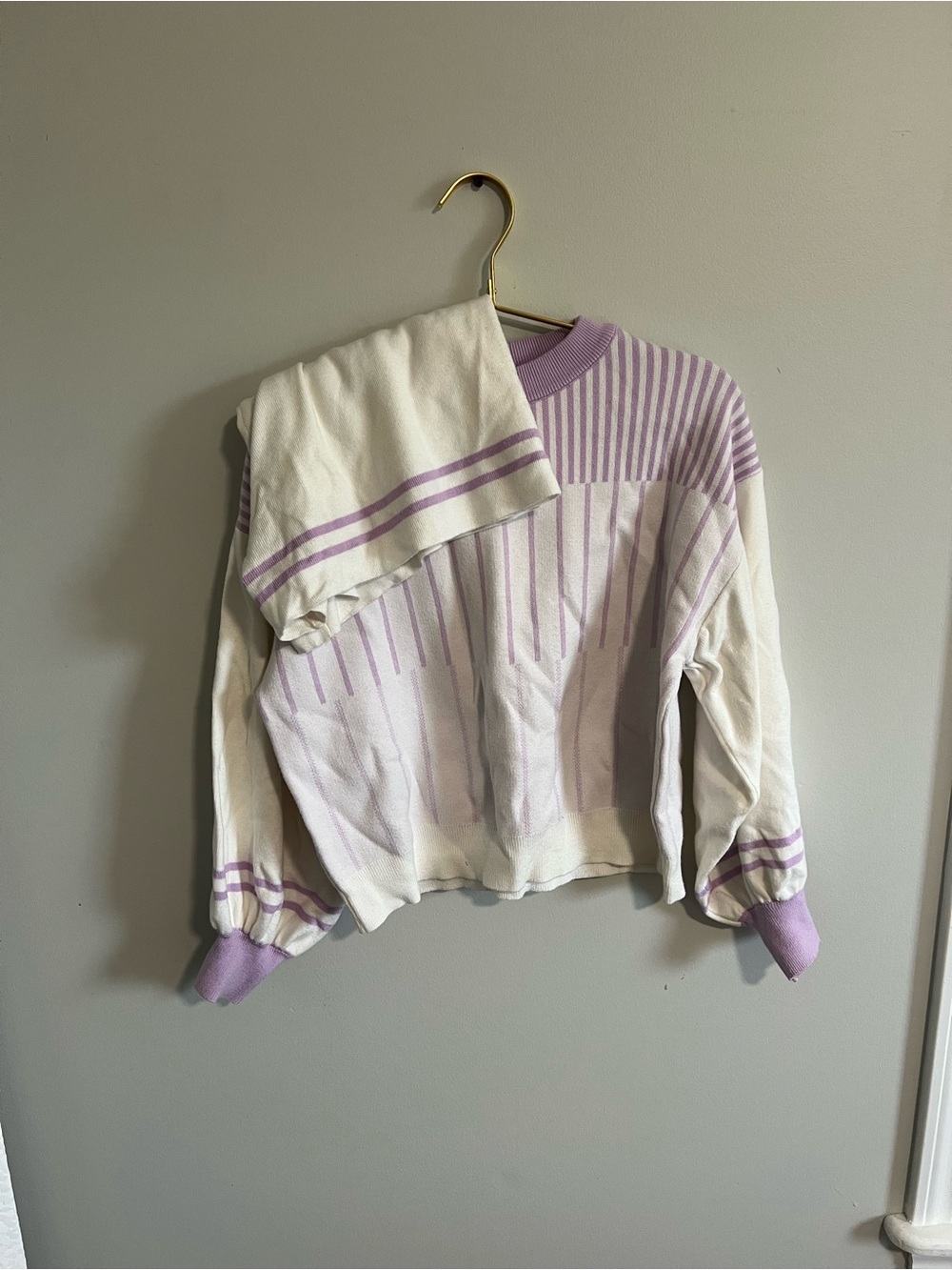 Lilac and Cream Striped Knit Lounge Top and Shorts Set